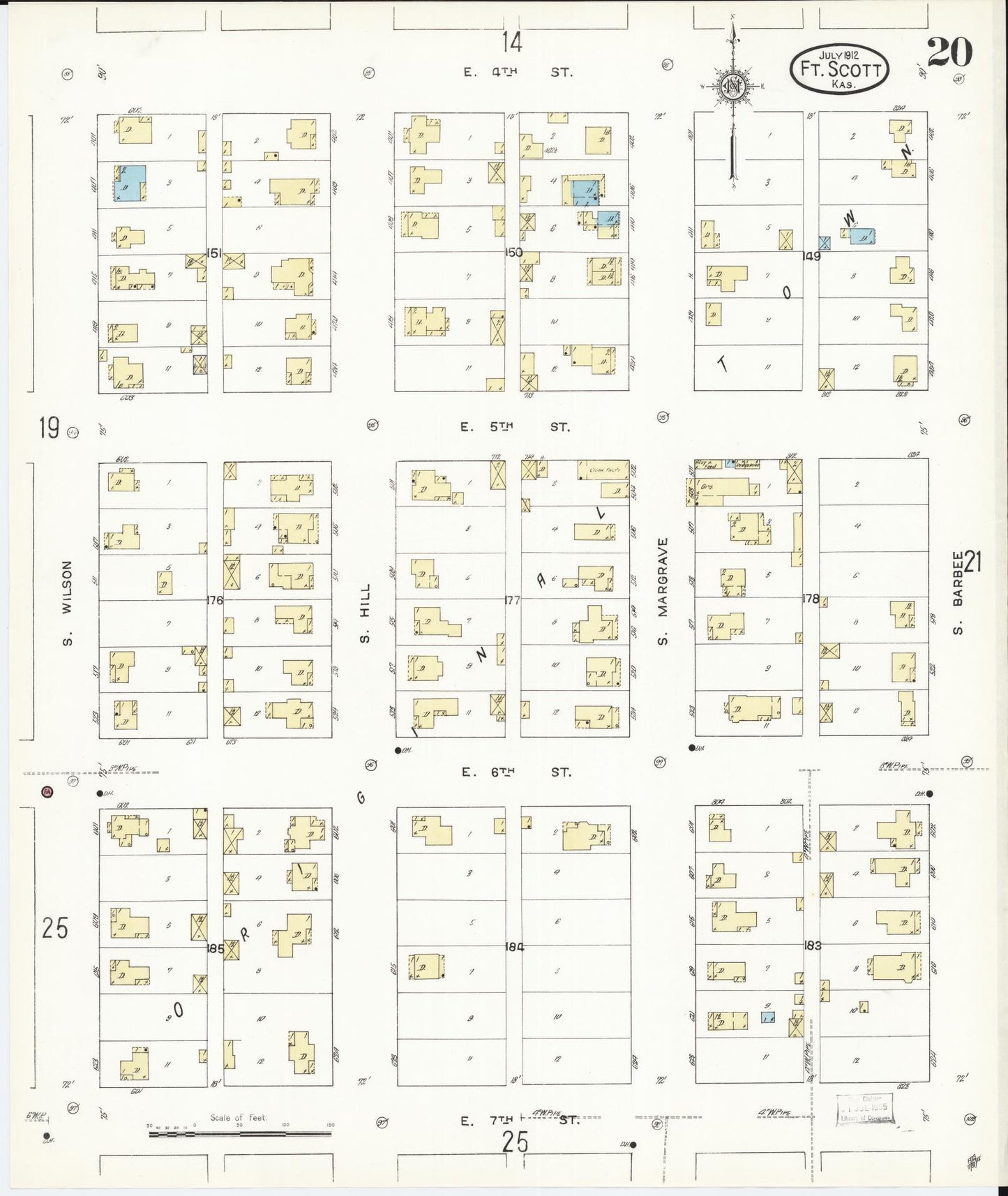 Sanborn Fire Insurance Map from Fort Scott, Bourbon County, Kansas (1912), Sheet #0020 - Complete Map Set gallery image, historic Sanborn map, vintage wall art, Kansas Kansas