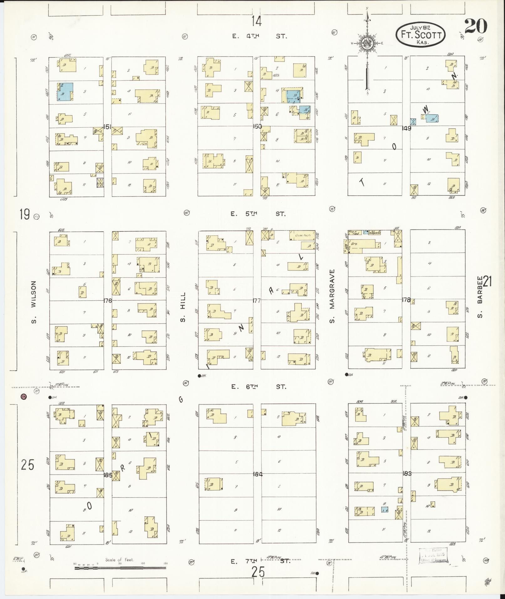 Sanborn Fire Insurance Map from Fort Scott, Bourbon County, Kansas (1912), Sheet #0020 - Complete Map Set gallery image, historic Sanborn map, vintage wall art, Kansas Kansas