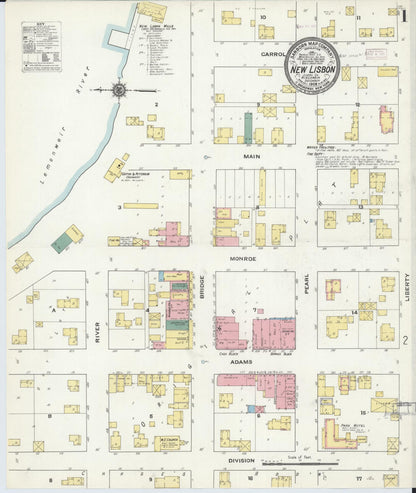Sanborn Fire Insurance Map from New Lisbon, Juneau County, Wisconsin (1909), Sheet #0001 - Historic Sanborn Fire Insurance Map Print, vintage old map wall art, antique decor, genealogy gift, Wisconsin Wisconsin map