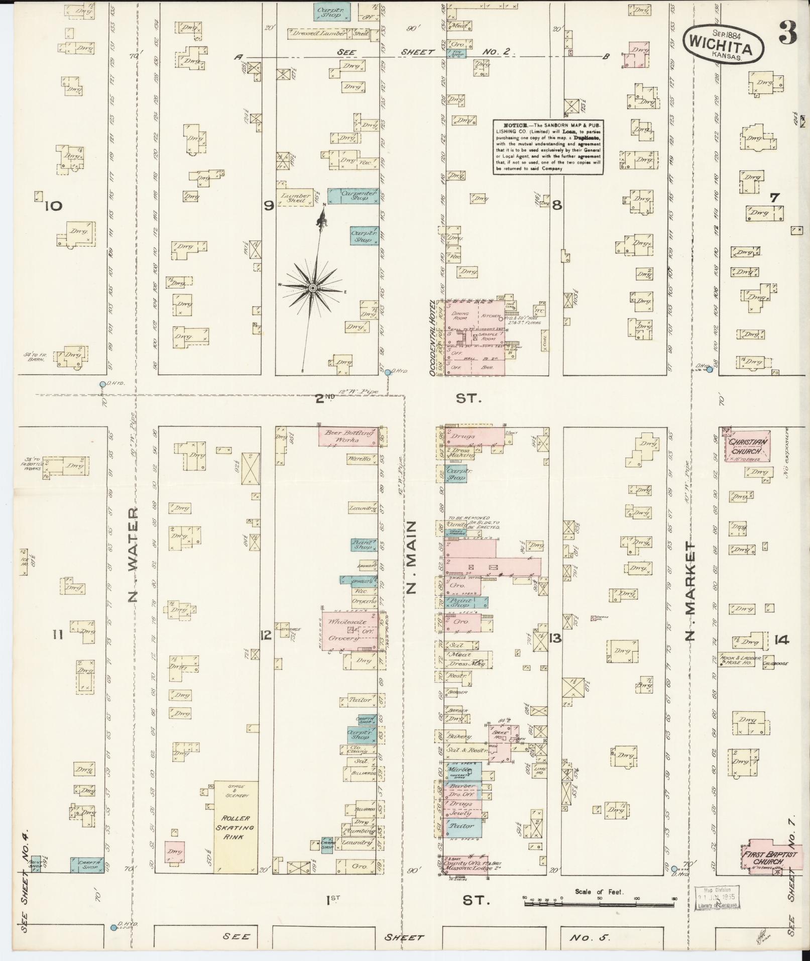 Sanborn Fire Insurance Map from Wichita, Sedgwick County, Kansas (1884), Sheet #0003 - Complete Map Set gallery image, historic Sanborn map, vintage wall art, Kansas Kansas