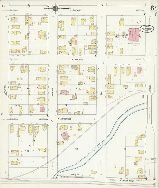 Sanborn Fire Insurance Map from Kenosha, Kenosha County, Wisconsin (1911), Sheet #0006 - Historic Sanborn Fire Insurance Map Print, vintage old map wall art, antique decor, genealogy gift, Wisconsin Wisconsin map