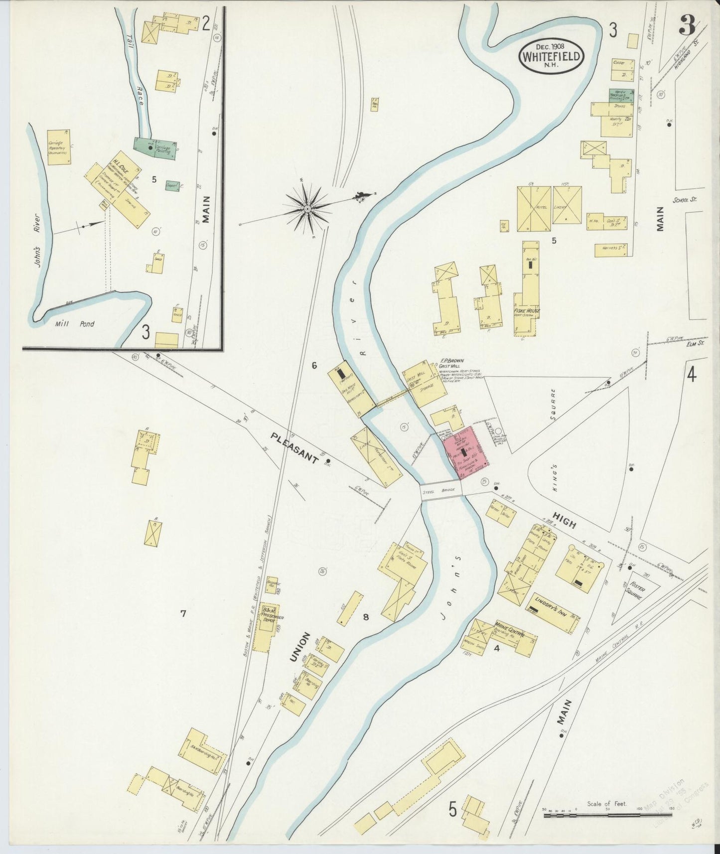 Sanborn Fire Insurance Map from Whitefield, Coos County, New Hampshire (1908), Sheet #0003 - Complete Map Set gallery image, historic Sanborn map, vintage wall art, New Hampshire New Hampshire