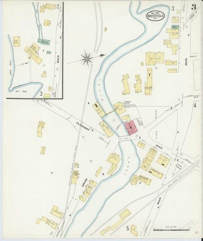 Sanborn Fire Insurance Map from Whitefield, Coos County, New Hampshire (1908), Sheet #0003 - Complete Map Set gallery image, historic Sanborn map, vintage wall art, New Hampshire New Hampshire