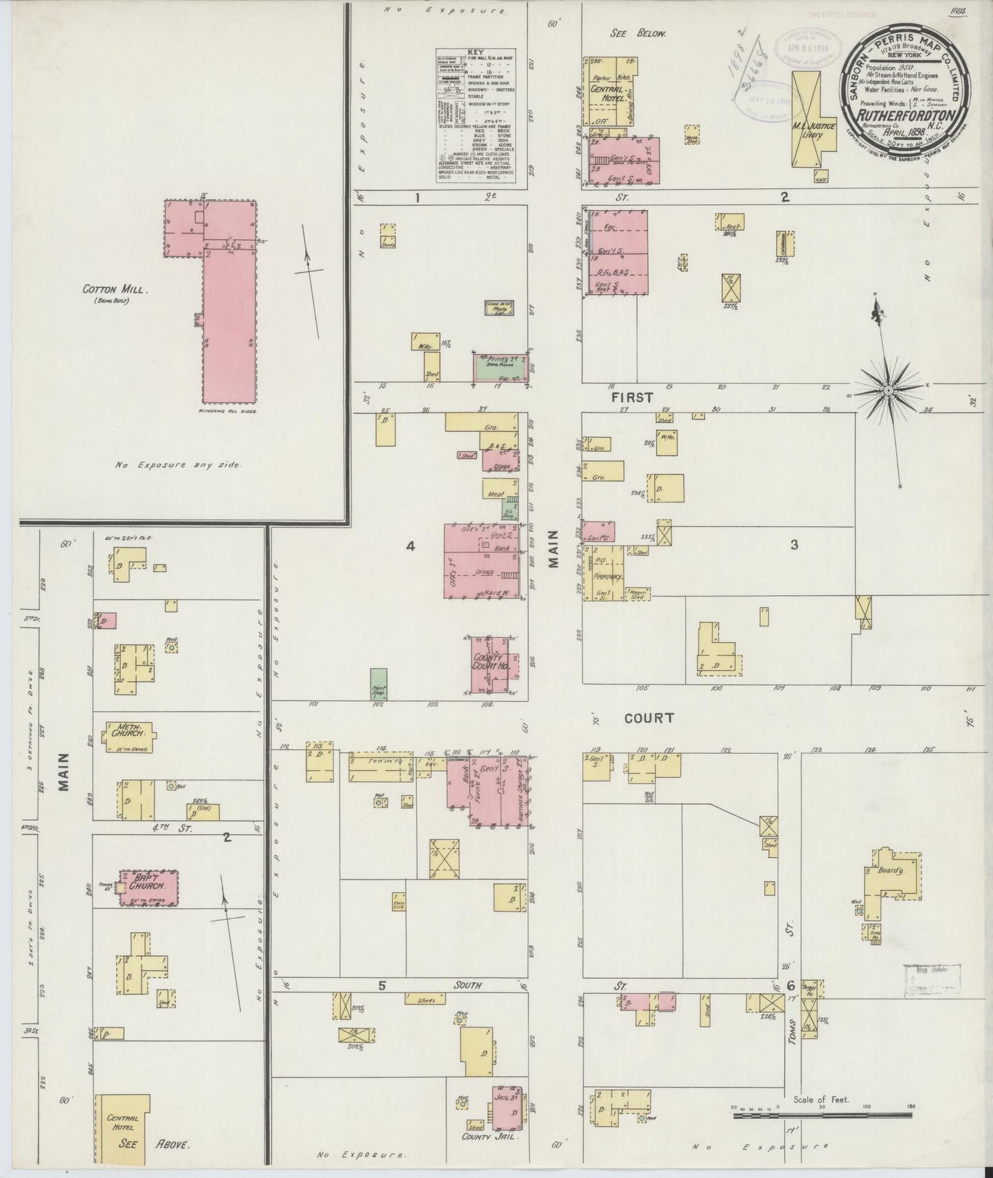 Sanborn Fire Insurance Map from Rutherfordton, Rutherford County, North Carolina (1898), Sheet #0001 - Historic Sanborn Fire Insurance Map Print, vintage old map wall art, antique decor, genealogy gift, North Carolina North Carolina map