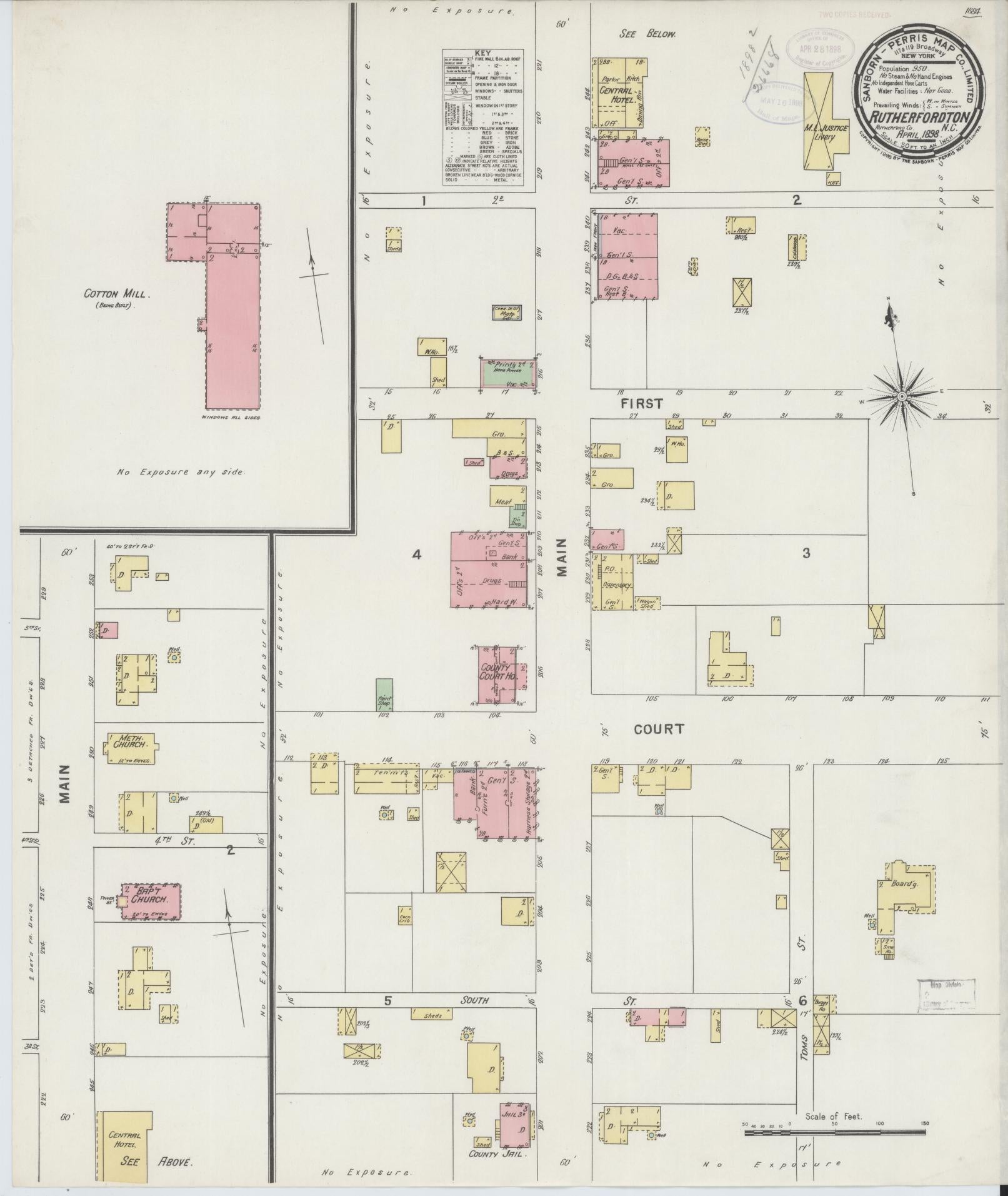 Sanborn Fire Insurance Map from Rutherfordton, Rutherford County, North Carolina (1898), Sheet #0001 - Historic Sanborn Fire Insurance Map Print, vintage old map wall art, antique decor, genealogy gift, North Carolina North Carolina map