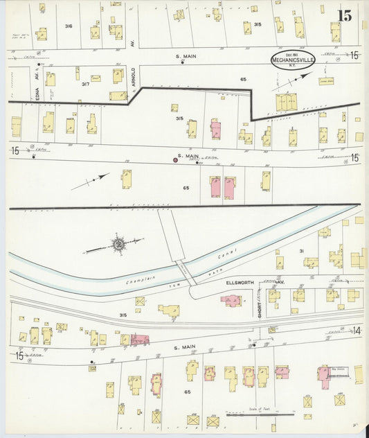 Sanborn Fire Insurance Map from Mechanicville, Saratoga County, New York (1911), Sheet #0015 - Historic Sanborn Fire Insurance Map Print, vintage old map wall art, antique decor, genealogy gift, New York New York map
