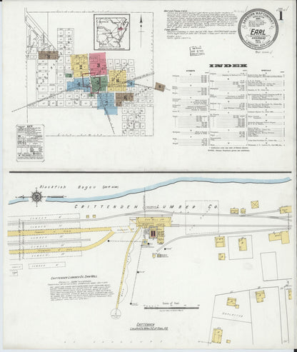 Sanborn Fire Insurance Map from Earle, Crittenden County, Arkansas (1919), Sheet #0001 - Complete Map Set gallery image, historic Sanborn map, vintage wall art, Arkansas Arkansas