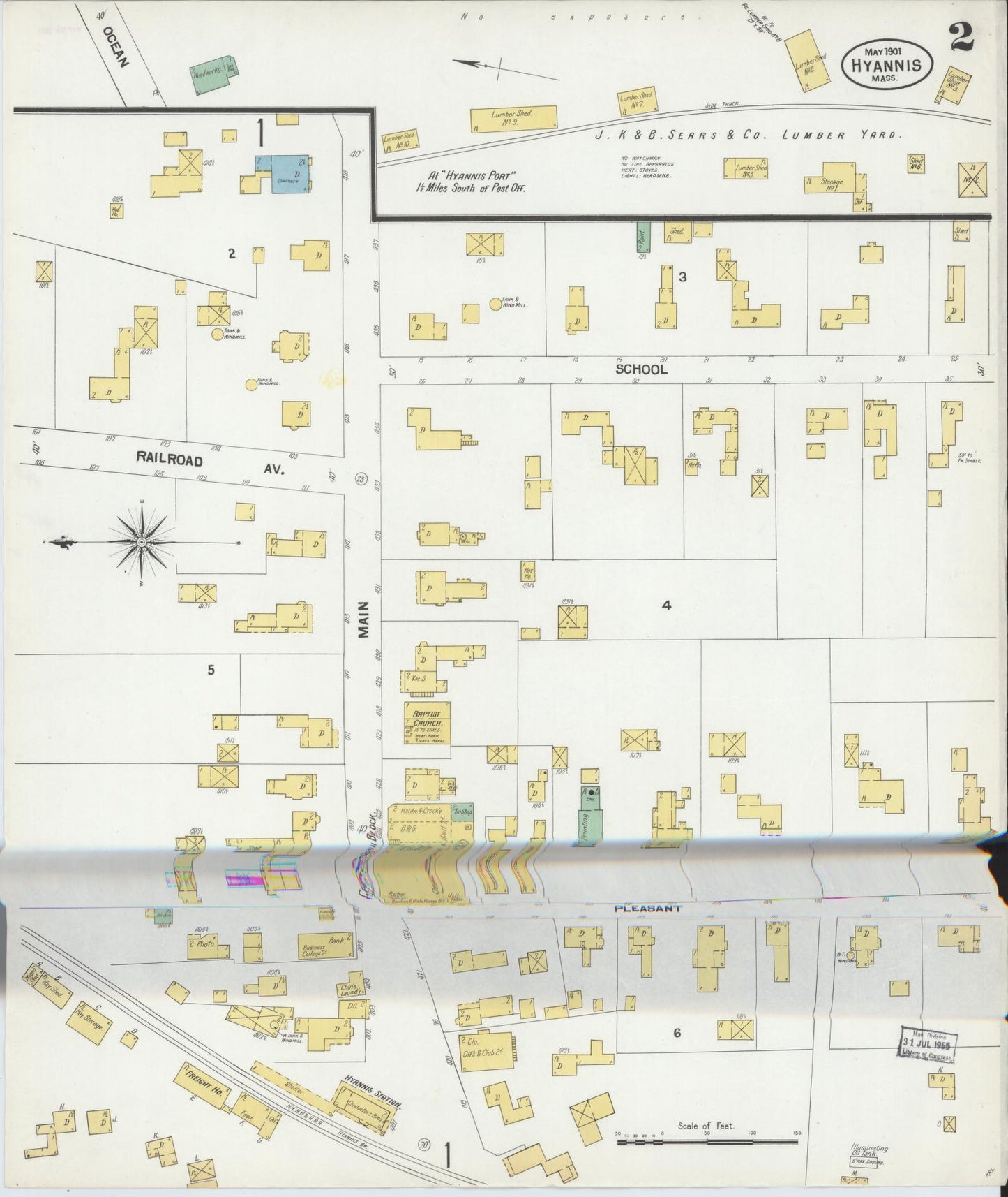 Sanborn Fire Insurance Map from Hyannis, Barnstable County, Massachusetts (1901), Sheet #0002 - Complete Map Set gallery image, historic Sanborn map, vintage wall art, Massachusetts Massachusetts