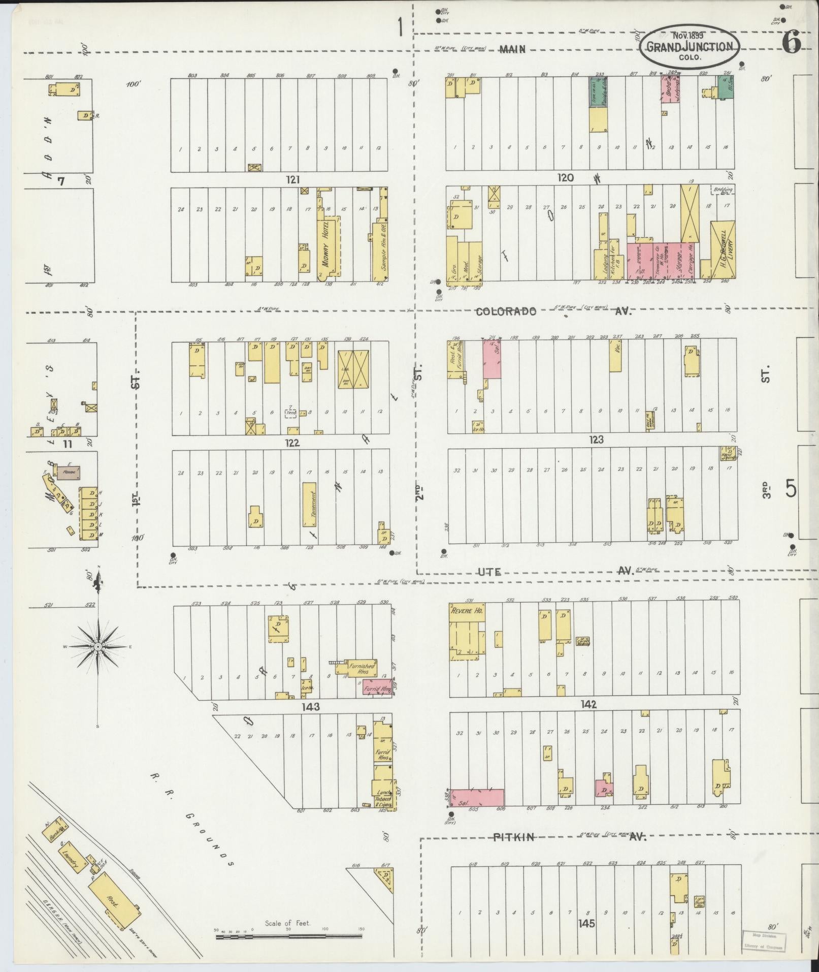 Sanborn Fire Insurance Map from Grand Junction, Mesa County, Colorado (1899), Sheet #0006 - Complete Map Set gallery image, historic Sanborn map, vintage wall art, Colorado Colorado