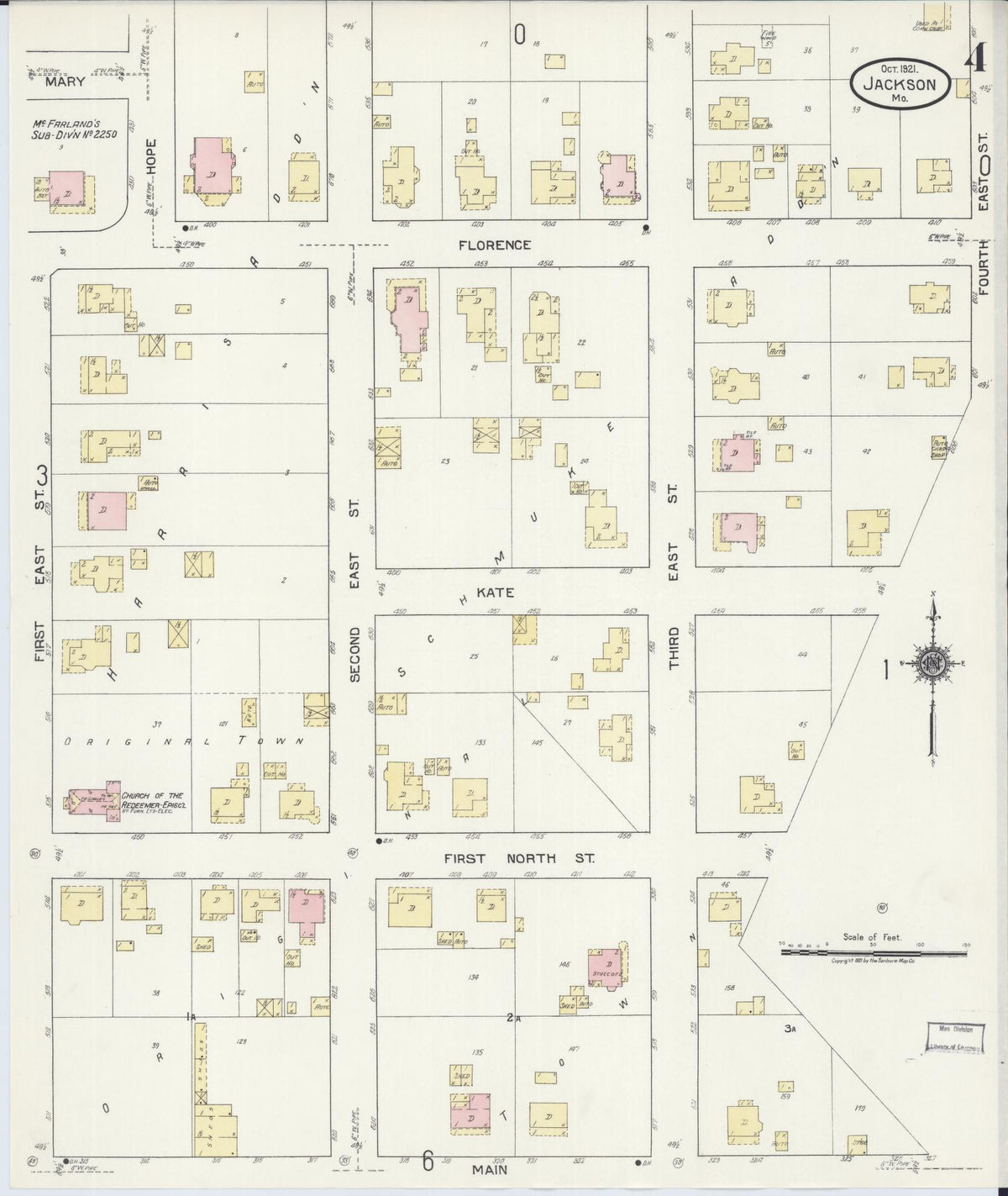 Sanborn Fire Insurance Map from Jackson, Cape Girardeau County, Missouri (1921), Sheet #0004 - Historic Sanborn Fire Insurance Map Print, vintage old map wall art, antique decor, genealogy gift, Missouri Missouri map