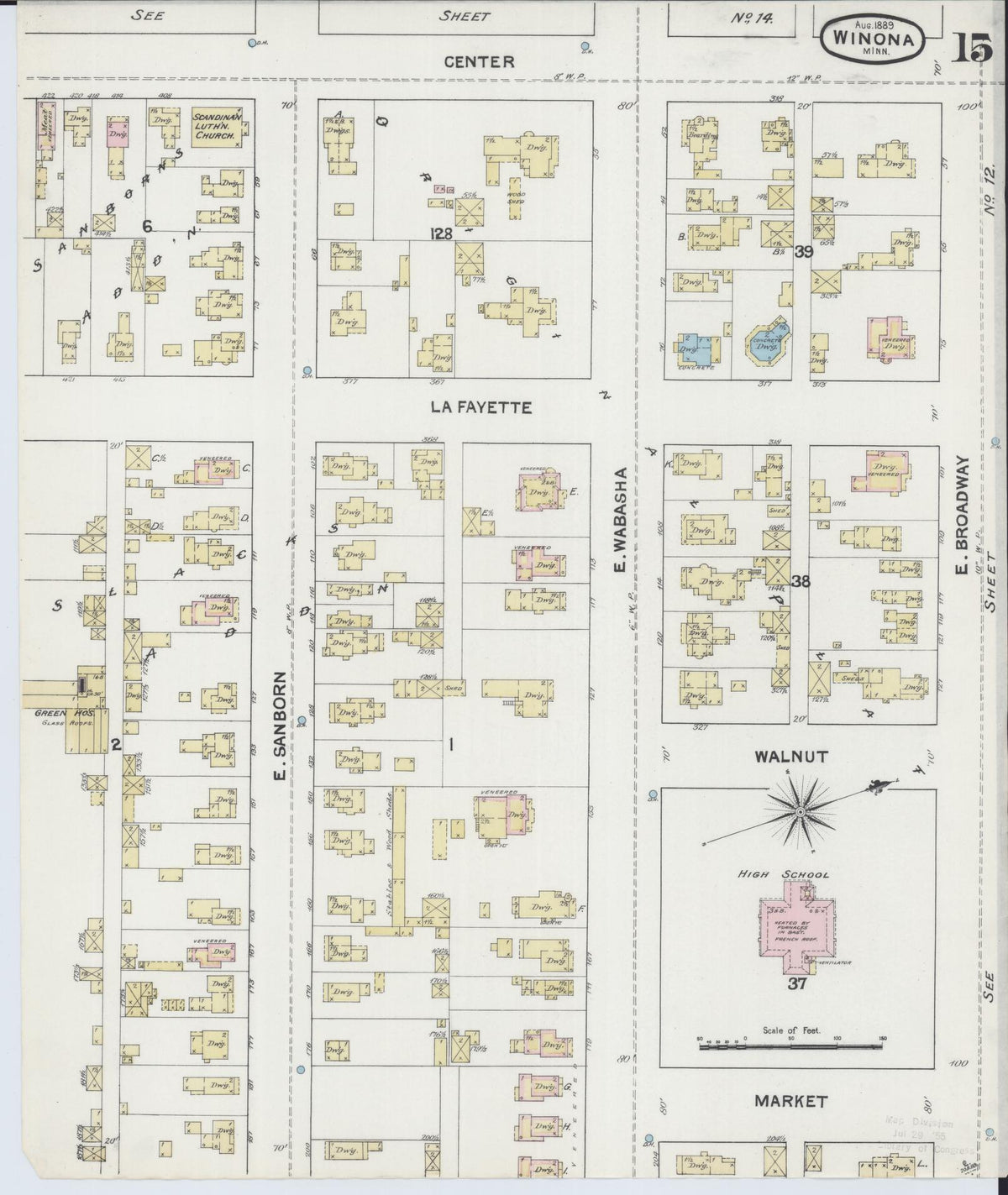 Sanborn Fire Insurance Map from Winona, Winona County, Minnesota (1889), Sheet #0015 - Historic Sanborn Fire Insurance Map Print, vintage old map wall art, antique decor, genealogy gift, Minnesota Minnesota map