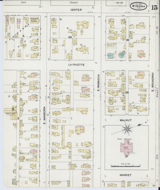 Sanborn Fire Insurance Map from Winona, Winona County, Minnesota (1889), Sheet #0015 - Historic Sanborn Fire Insurance Map Print, vintage old map wall art, antique decor, genealogy gift, Minnesota Minnesota map