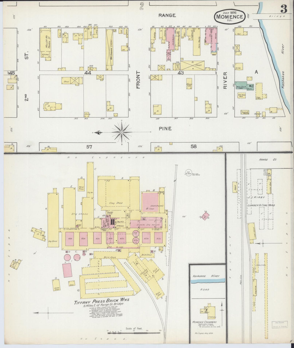 Sanborn Fire Insurance Map from Momence, Kankakee County, Illinois (1892), Sheet #0003 - Historic Sanborn Fire Insurance Map Print, vintage old map wall art, antique decor, genealogy gift, Illinois Illinois map
