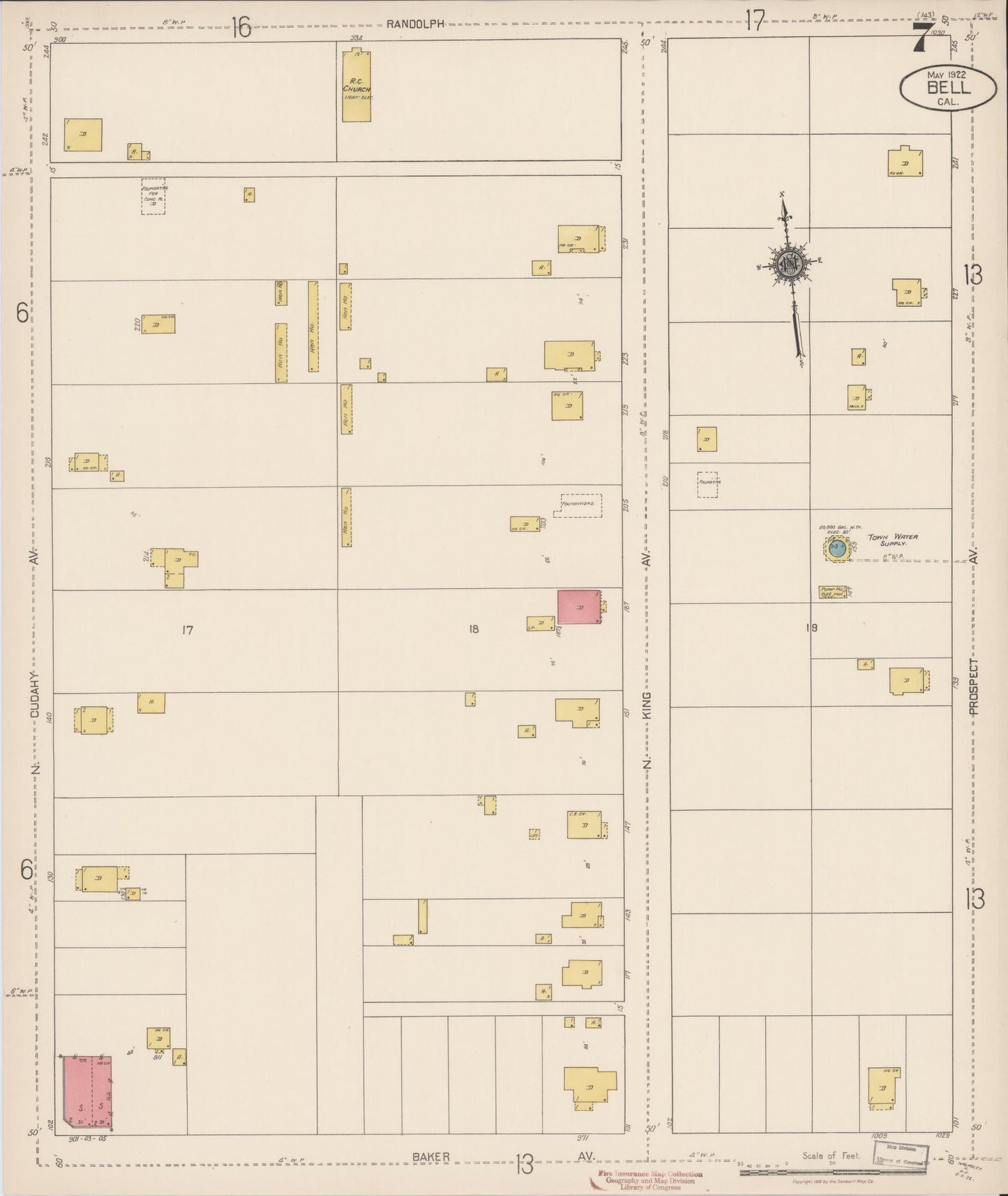 Sanborn Fire Insurance Map from Bell, Los Angeles County, California (1922), Sheet #0007 - Historic Sanborn Fire Insurance Map Print, vintage old map wall art, antique decor, genealogy gift, California California map