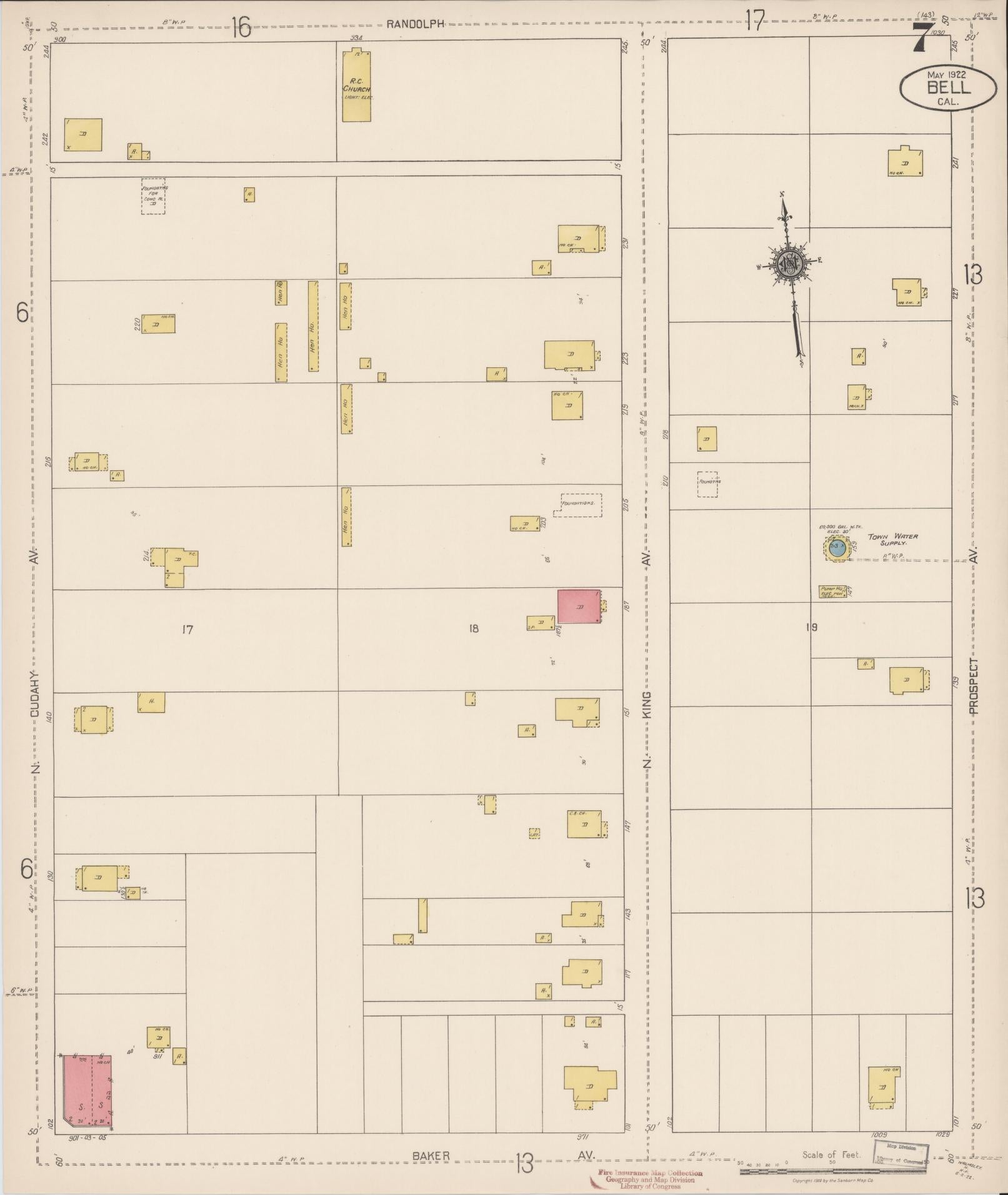 Sanborn Fire Insurance Map from Bell, Los Angeles County, California (1922), Sheet #0007 - Historic Sanborn Fire Insurance Map Print, vintage old map wall art, antique decor, genealogy gift, California California map