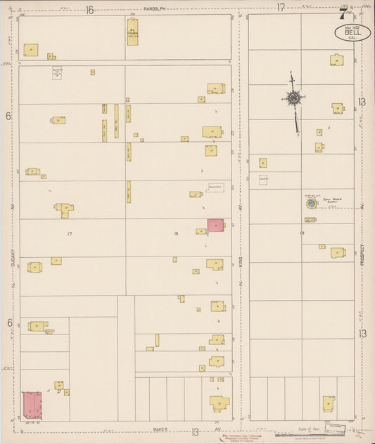 Sanborn Fire Insurance Map from Bell, Los Angeles County, California (1922), Sheet #0007 - Historic Sanborn Fire Insurance Map Print, vintage old map wall art, antique decor, genealogy gift, California California map