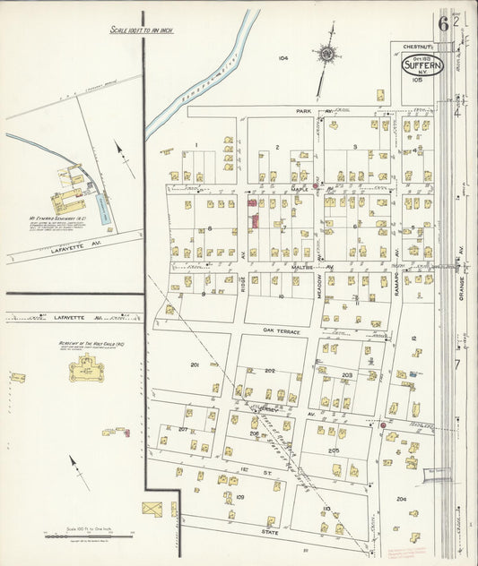 Sanborn Fire Insurance Map from Suffern, Rockland County, New York (1921), Sheet #0006 - Historic Sanborn Fire Insurance Map Print, vintage old map wall art, antique decor, genealogy gift, New York New York map