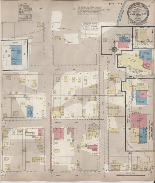 Sanborn Fire Insurance Map from Brewster, Okanogan County, Washington (1932), Sheet #0001 - Historic Sanborn Fire Insurance Map Print, vintage old map wall art, antique decor, genealogy gift, Washington Washington map