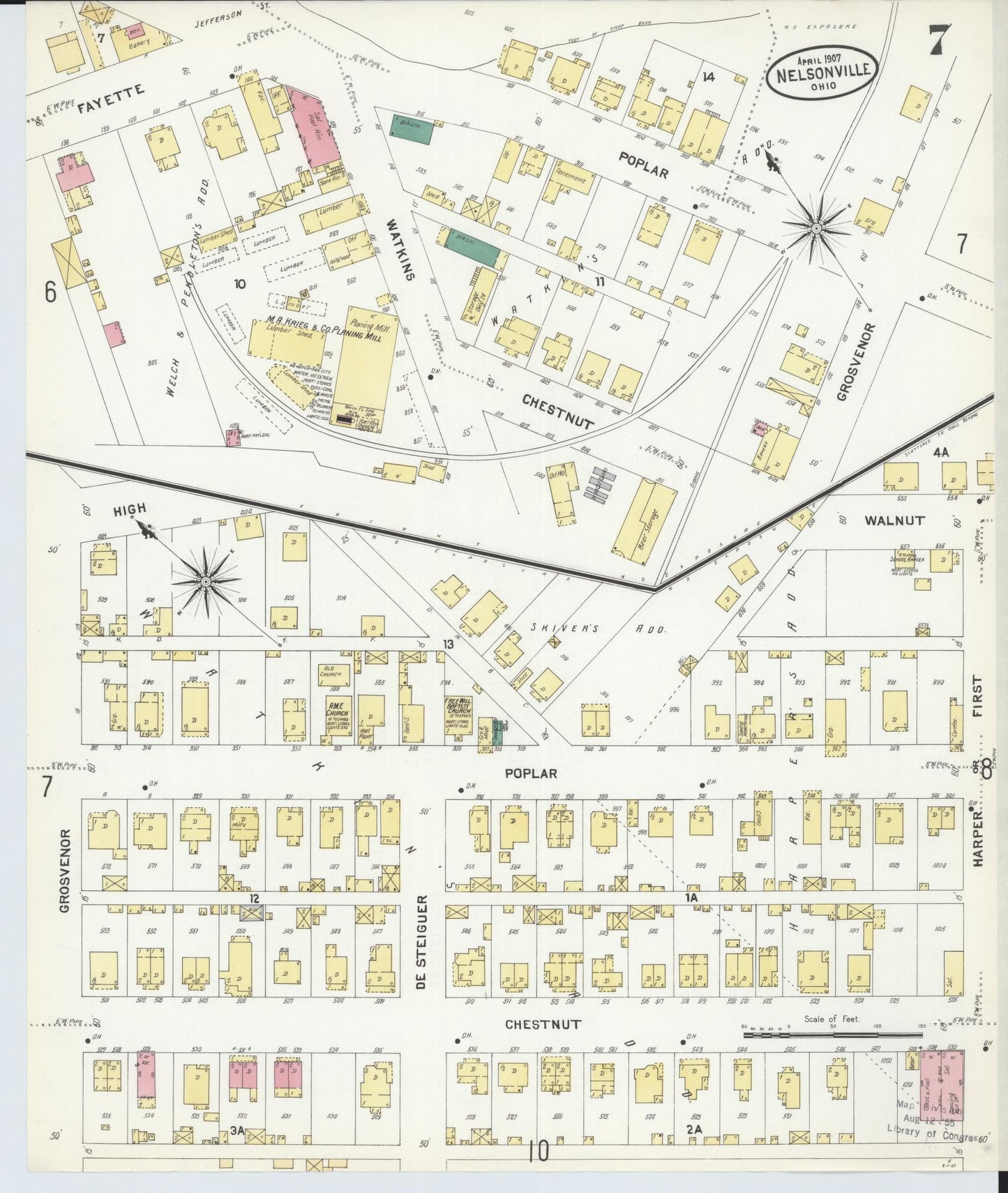 Sanborn Fire Insurance Map from Nelsonville, Athens County, Ohio (1907), Sheet #0007 - Complete Map Set gallery image, historic Sanborn map, vintage wall art, Ohio Ohio
