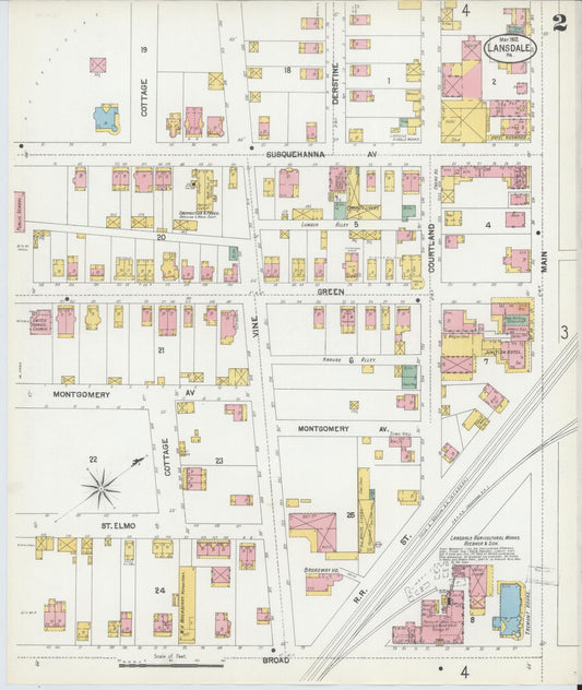 Sanborn Fire Insurance Map from Lansdale, Montgomery County, Pennsylvania (1902), Sheet #0002 - Historic Sanborn Fire Insurance Map Print, vintage old map wall art, antique decor, genealogy gift, Pennsylvania Pennsylvania map