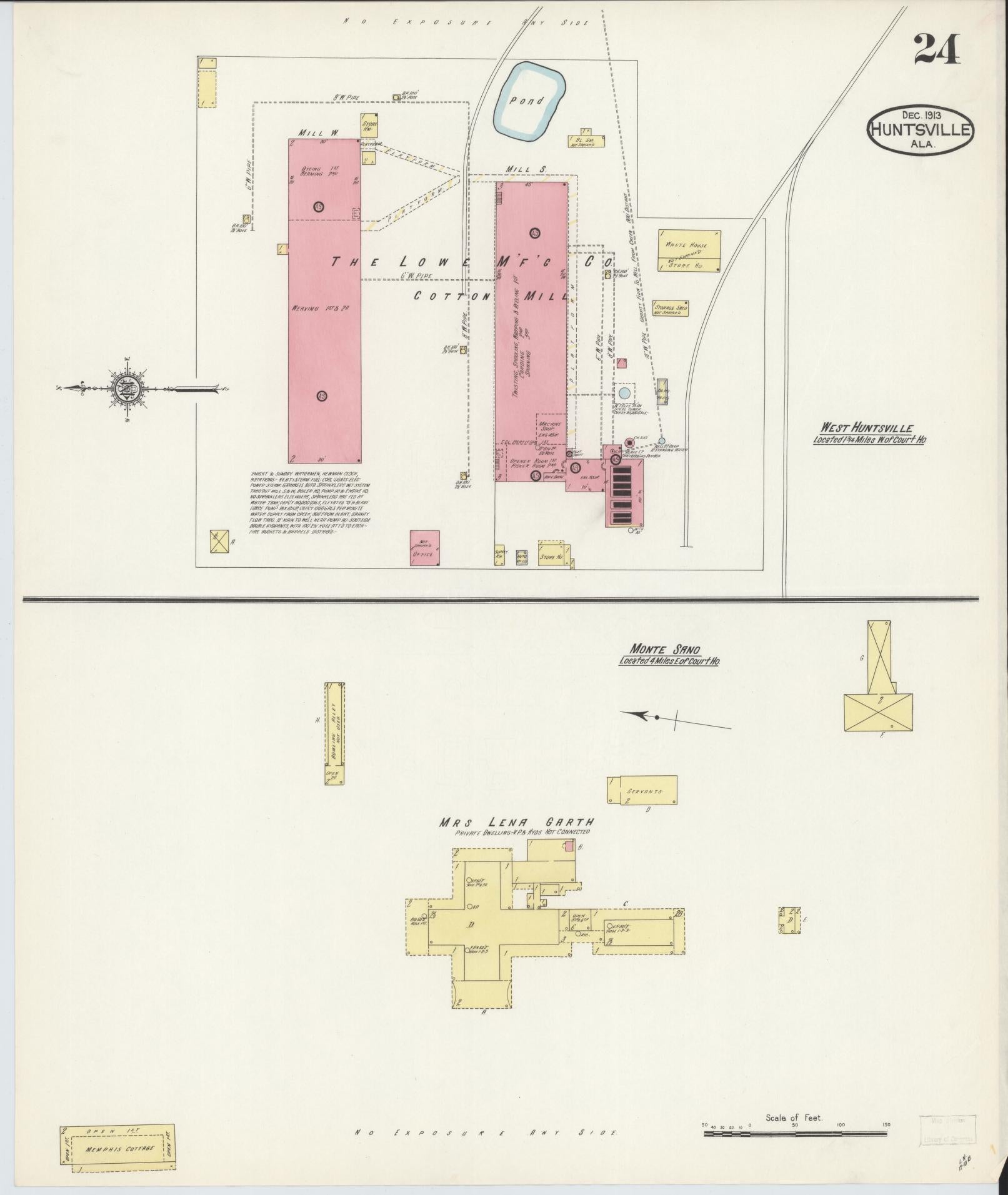 Sanborn Fire Insurance Map from Huntsville, Madison County, Alabama (1913), Sheet #0024 - Complete Map Set gallery image, historic Sanborn map, vintage wall art, Alabama Alabama