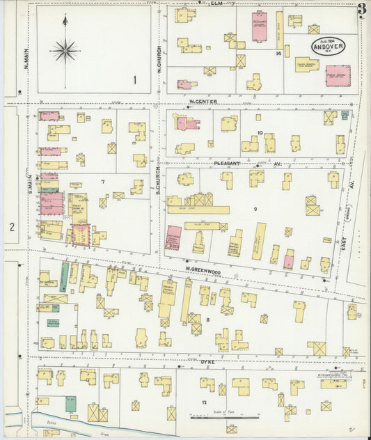 Sanborn Fire Insurance Map from Andover, Allegany County, New York (1904), Sheet #0003 - Historic Sanborn Fire Insurance Map Print, vintage old map wall art, antique decor, genealogy gift, New York New York map