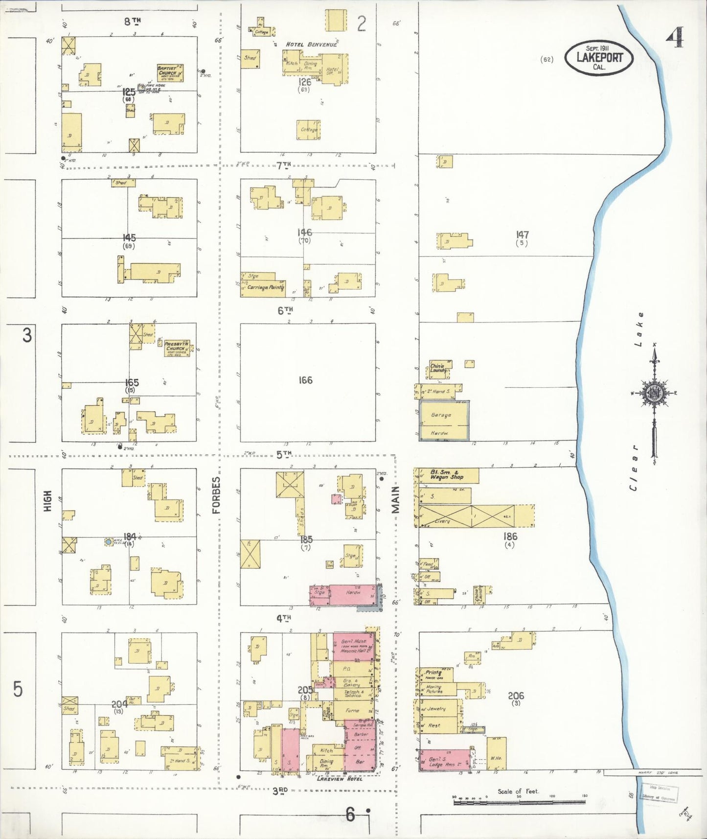 Sanborn Fire Insurance Map from Lakeport, Lake County, California (1911), Sheet #0004 - Historic Sanborn Fire Insurance Map Print, vintage old map wall art, antique decor, genealogy gift, California California map
