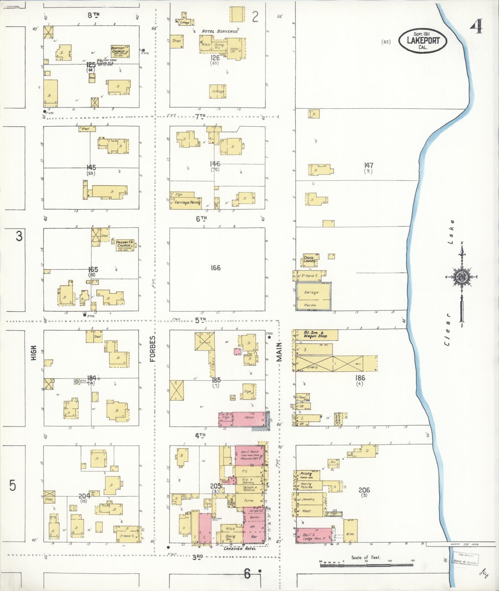 Sanborn Fire Insurance Map from Lakeport, Lake County, California (1911), Sheet #0004 - Historic Sanborn Fire Insurance Map Print, vintage old map wall art, antique decor, genealogy gift, California California map