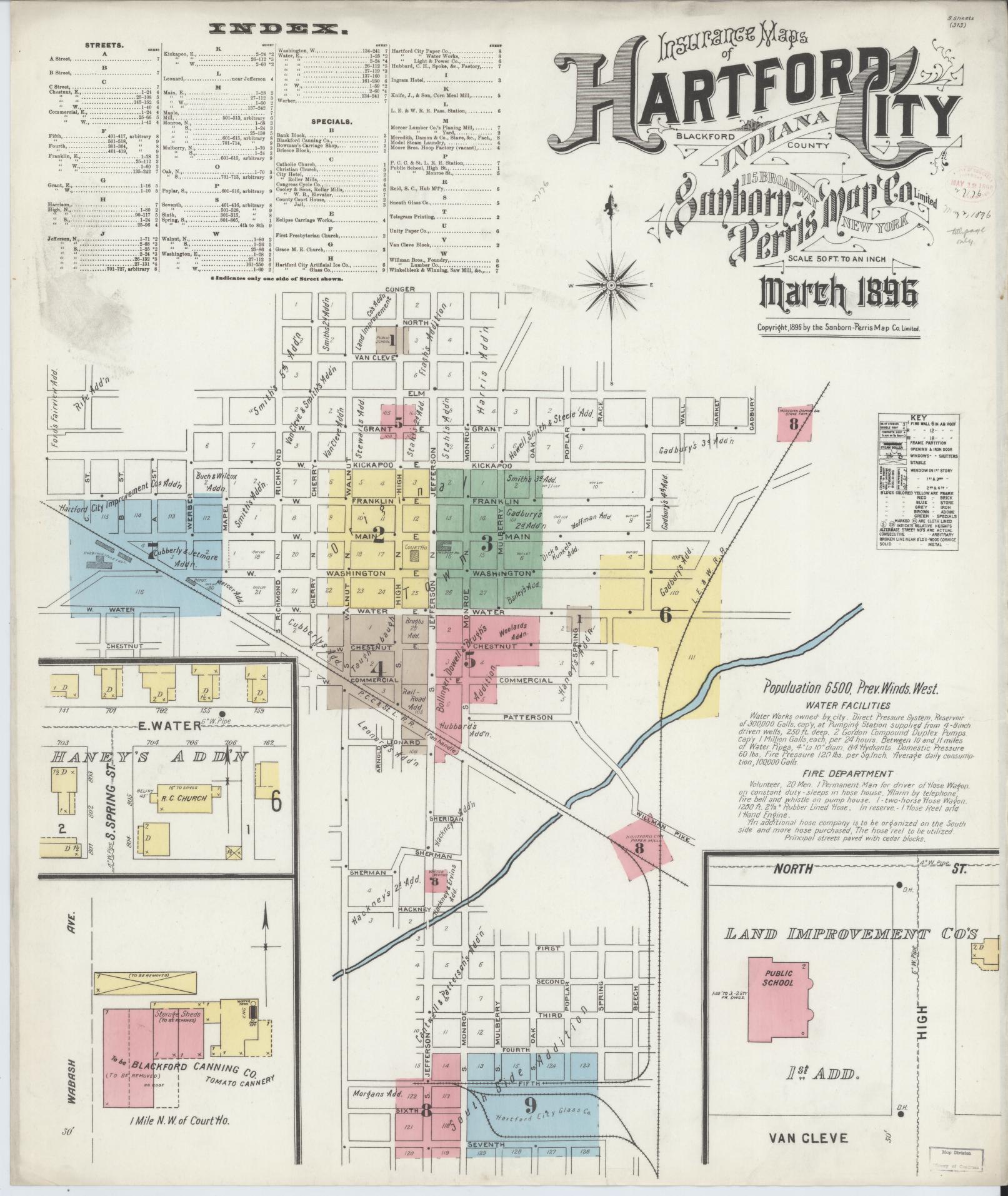 Sanborn Fire Insurance Map from Hartford City, Blackford County, Indiana. (1896) – Historic Sanborn Fire Insurance Map Print