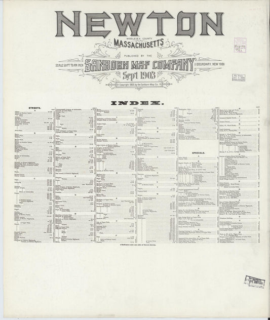 Sanborn Fire Insurance Map from Newton, Middlesex County, Massachusetts (1903), Sheet #0001 - Historic Sanborn Fire Insurance Map Print, vintage old map wall art, antique decor, genealogy gift, Massachusetts Massachusetts map
