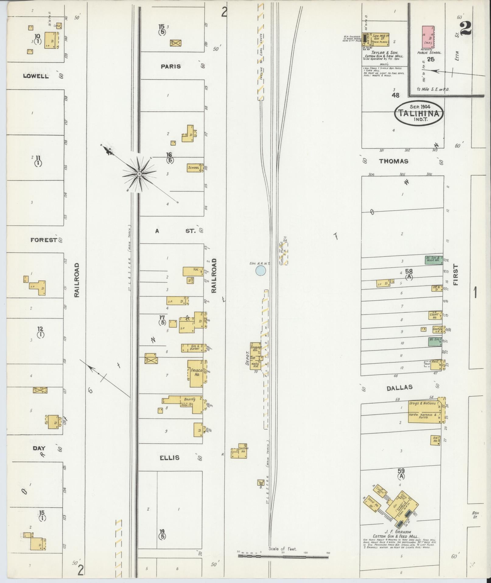 Sanborn Fire Insurance Map from Talihina, Le Flore County, Oklahoma (1904), Sheet #0002 - Historic Sanborn Fire Insurance Map Print, vintage old map wall art, antique decor, genealogy gift, Oklahoma Oklahoma map