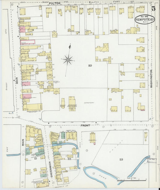 Sanborn Fire Insurance Map from Hempstead, Nassau County, New York (1892), Sheet #0005 - Historic Sanborn Fire Insurance Map Print, vintage old map wall art, antique decor, genealogy gift, New York New York map