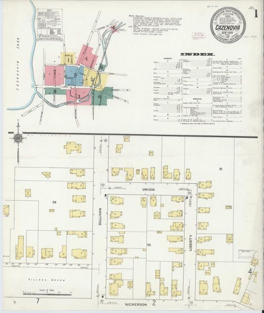 Sanborn Fire Insurance Map from Cazenovia, Madison County, New York (1911), Sheet #0001 - Historic Sanborn Fire Insurance Map Print, vintage old map wall art, antique decor, genealogy gift, New York New York map