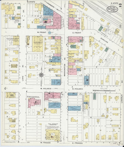 Sanborn Fire Insurance Map from Detroit Lakes, Becker County, Minnesota (1909), Sheet #0002 - Historic Sanborn Fire Insurance Map Print, vintage old map wall art, antique decor, genealogy gift, Minnesota Minnesota map
