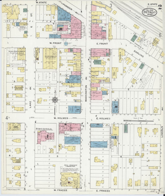 Sanborn Fire Insurance Map from Detroit Lakes, Becker County, Minnesota (1909), Sheet #0002 - Historic Sanborn Fire Insurance Map Print, vintage old map wall art, antique decor, genealogy gift, Minnesota Minnesota map