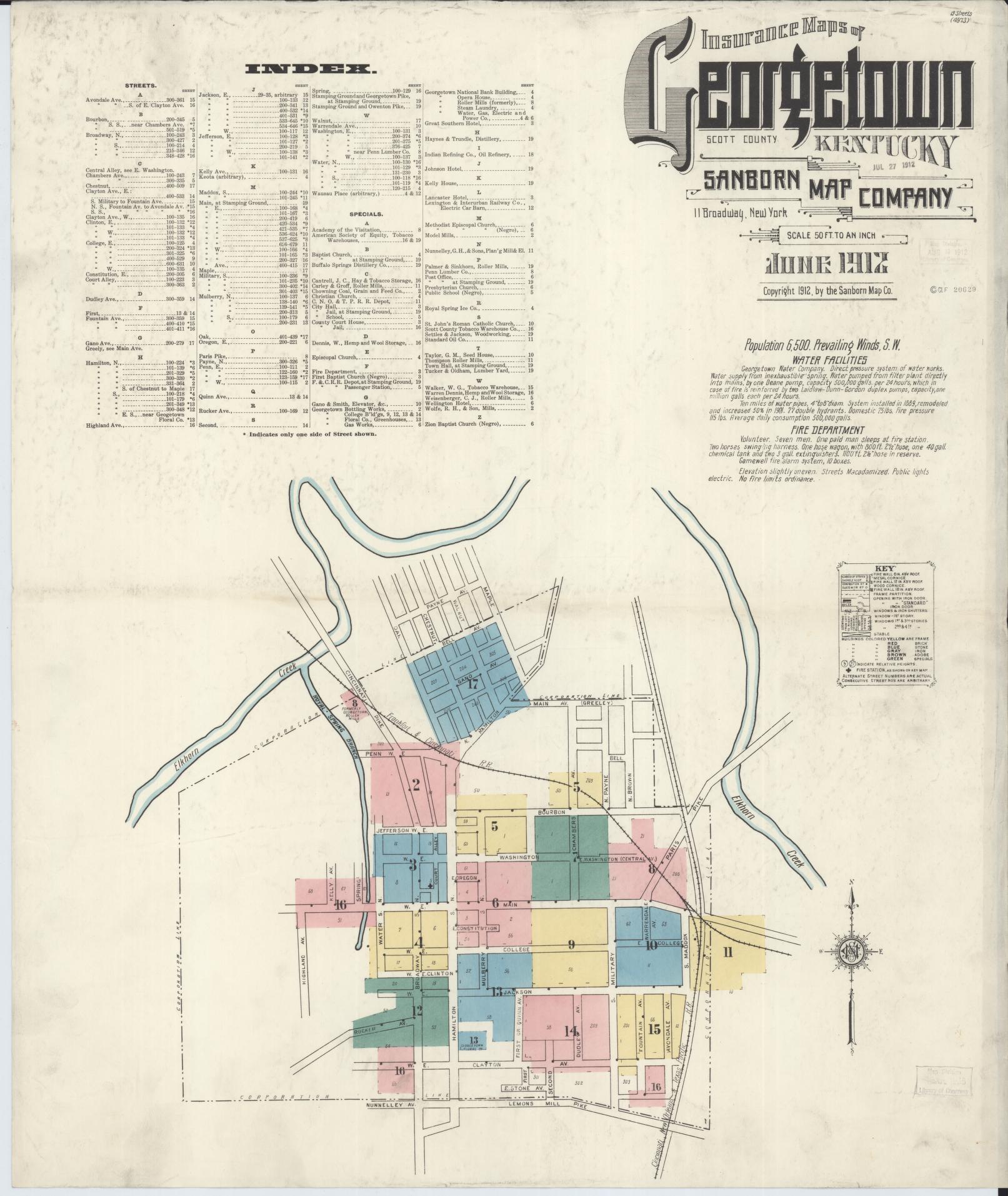 Sanborn Fire Insurance Map from Georgetown, Scott County, Kentucky (1912), Sheet #0001 - Historic Sanborn Fire Insurance Map Print, vintage old map wall art, antique decor, genealogy gift, Kentucky Kentucky map