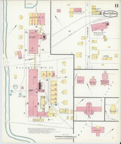 Sanborn Fire Insurance Map from Spartanburg, Spartanburg County, South Carolina (1908), Sheet #0011 - Complete Map Set gallery image, historic Sanborn map, vintage wall art, South Carolina South Carolina