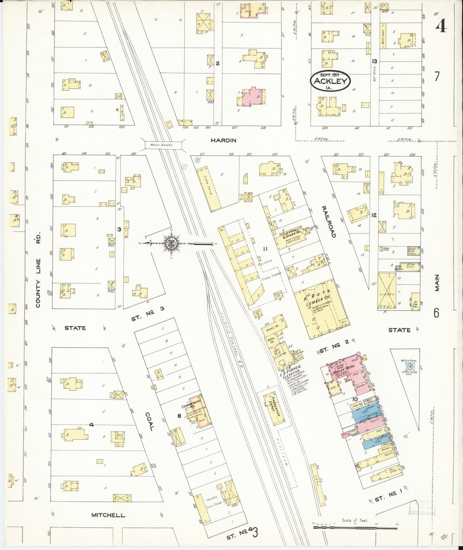 Sanborn Fire Insurance Map from Ackley, Hardin and Franklin Counties, Iowa (1911), Sheet #0004 - Historic Sanborn Fire Insurance Map Print