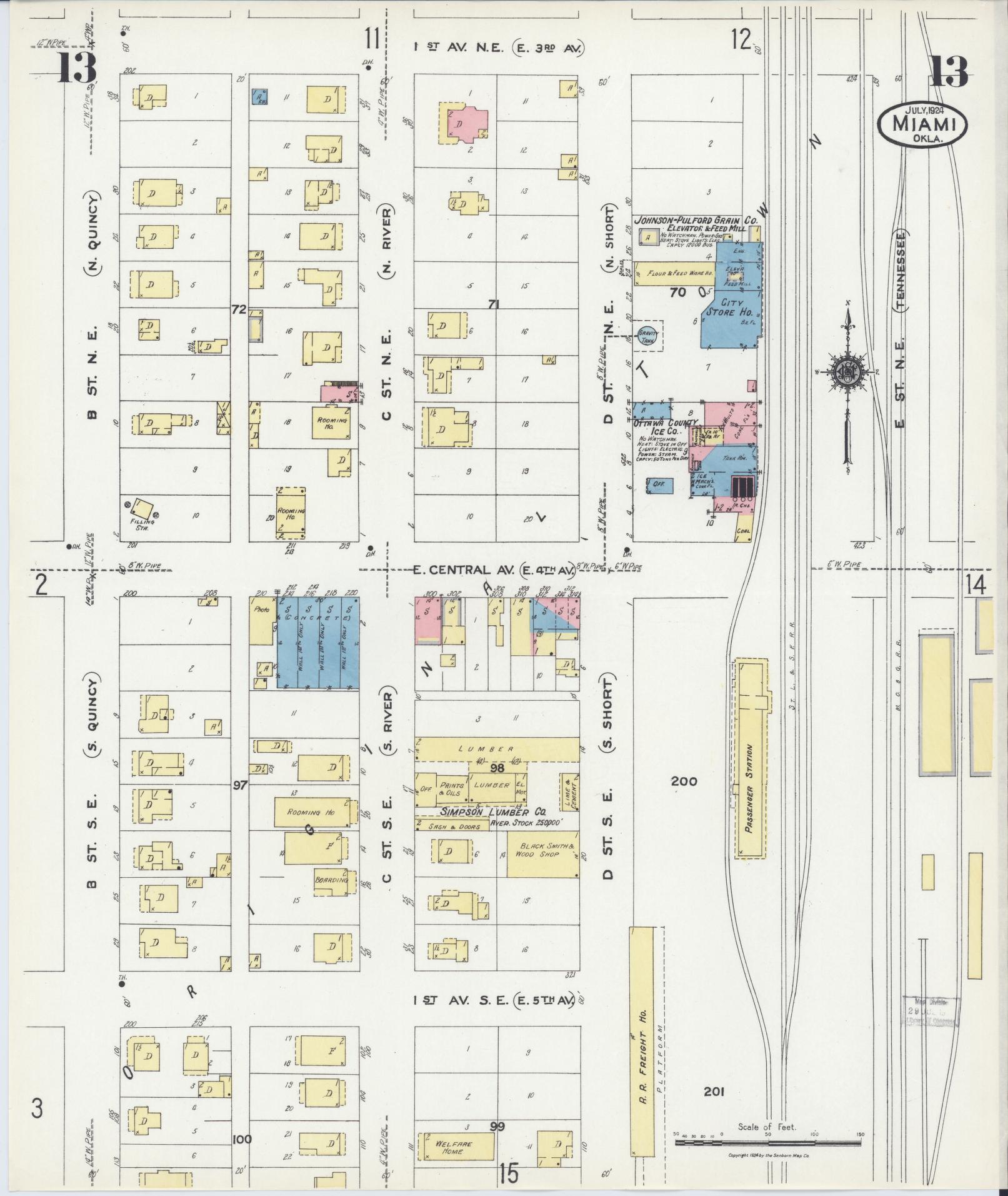 Sanborn Fire Insurance Map from Miami, Ottawa County, Oklahoma (1924), Sheet #0013 - Historic Sanborn Fire Insurance Map Print, vintage old map wall art, antique decor, genealogy gift, Oklahoma Oklahoma map