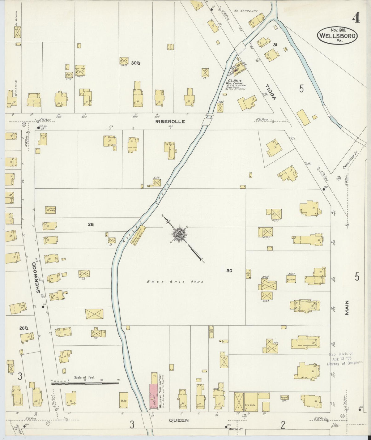 Sanborn Fire Insurance Map from Wellsboro, Tioga County, Pennsylvania (1910), Sheet #0004 - Historic Sanborn Fire Insurance Map Print, vintage old map wall art, antique decor, genealogy gift, Pennsylvania Pennsylvania map