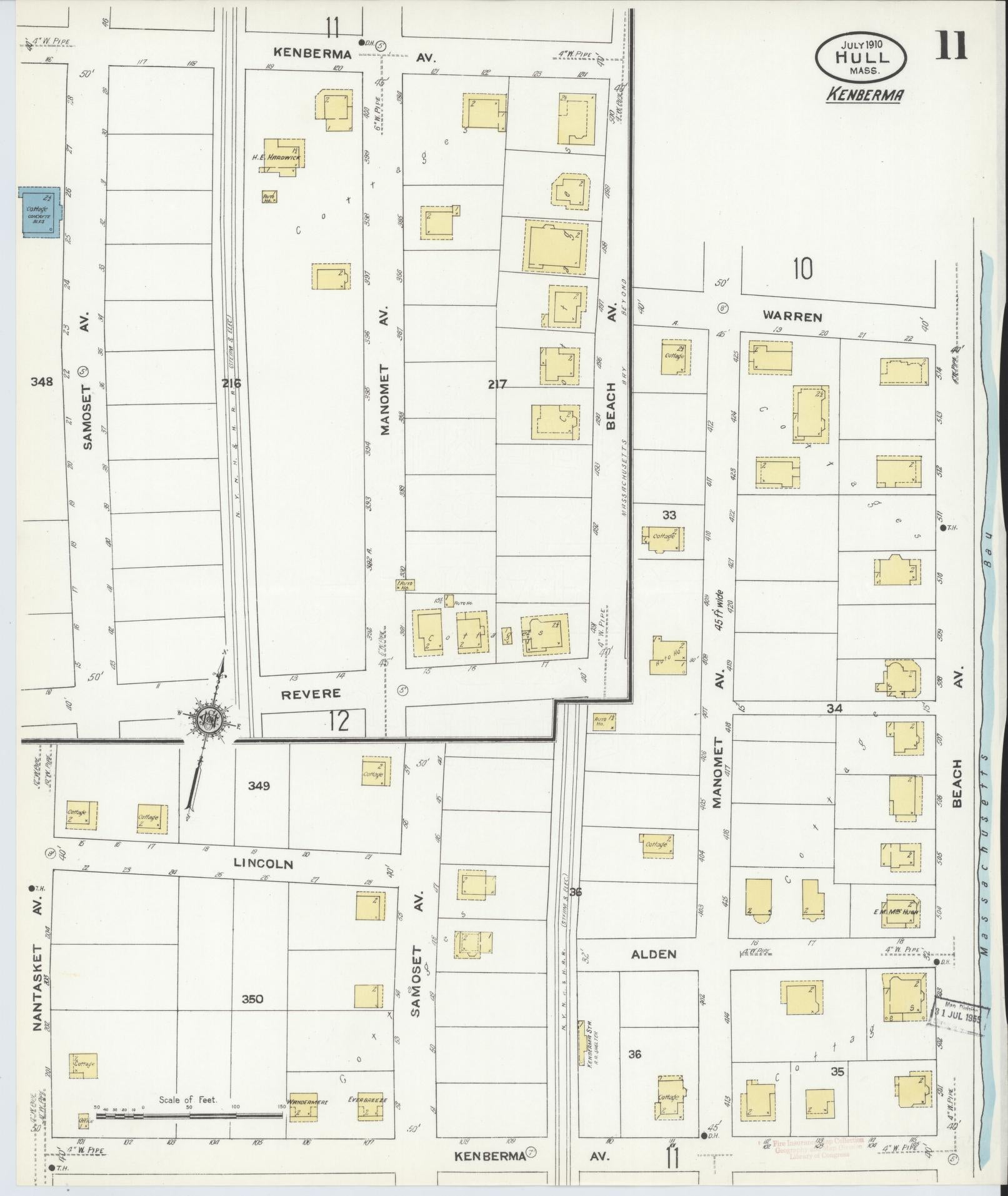 Sanborn Fire Insurance Map from Hull, Plymouth County, Massachusetts (1910), Sheet #0011 - Complete Map Set gallery image, historic Sanborn map, vintage wall art, Massachusetts Massachusetts