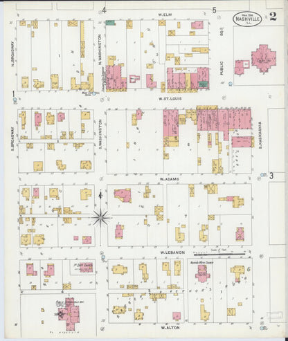 Sanborn Fire Insurance Map from Nashville, Washington County, Illinois (1906), Sheet #0002 - Historic Sanborn Fire Insurance Map Print, vintage old map wall art, antique decor, genealogy gift, Illinois Illinois map