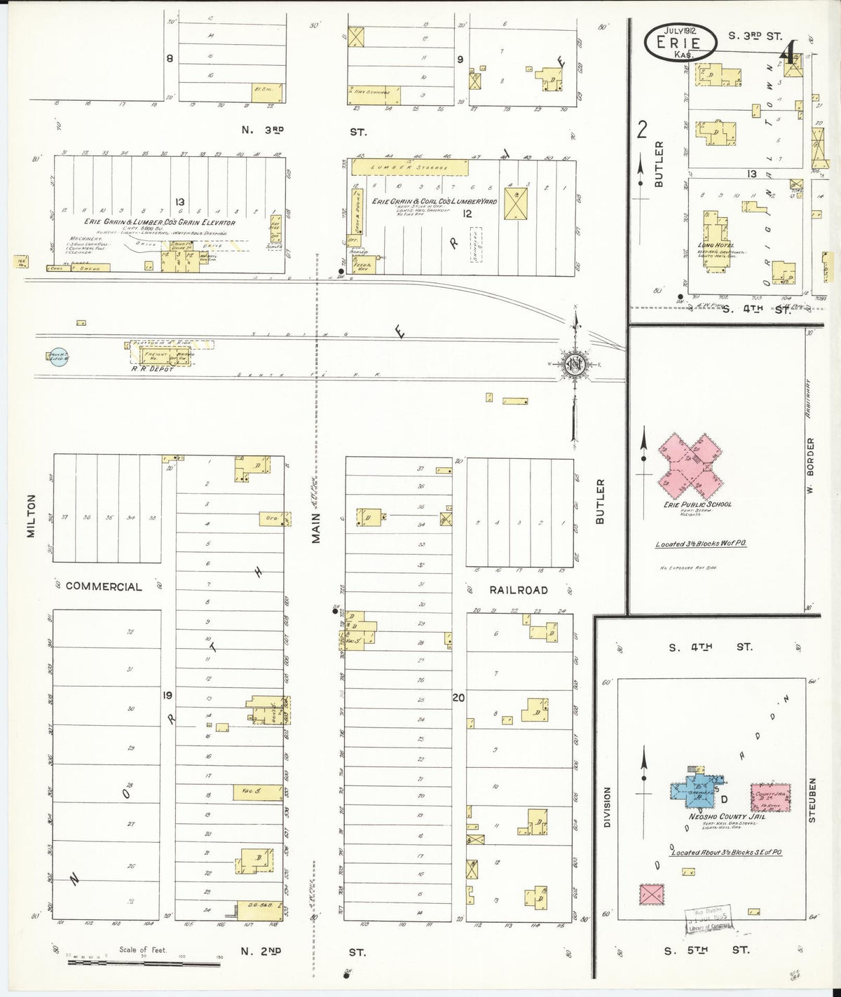Sanborn Fire Insurance Map from Erie, Neosho County, Kansas (1912), Sheet #0004 - Historic Sanborn Fire Insurance Map Print, vintage old map wall art, antique decor, genealogy gift, Kansas Kansas map