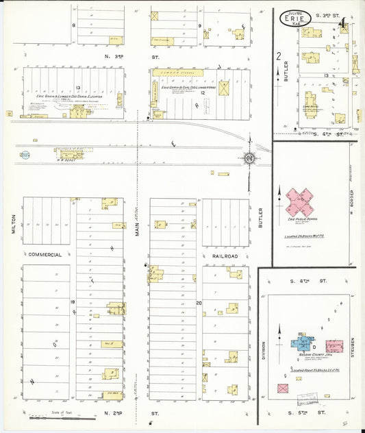 Sanborn Fire Insurance Map from Erie, Neosho County, Kansas (1912), Sheet #0004 - Historic Sanborn Fire Insurance Map Print, vintage old map wall art, antique decor, genealogy gift, Kansas Kansas map