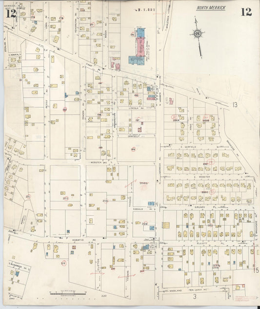 Sanborn Fire Insurance Map from Merrick, Nassau County, New York (1947), Sheet #0012 - Historic Sanborn Fire Insurance Map Print, vintage old map wall art, antique decor, genealogy gift, New York New York map