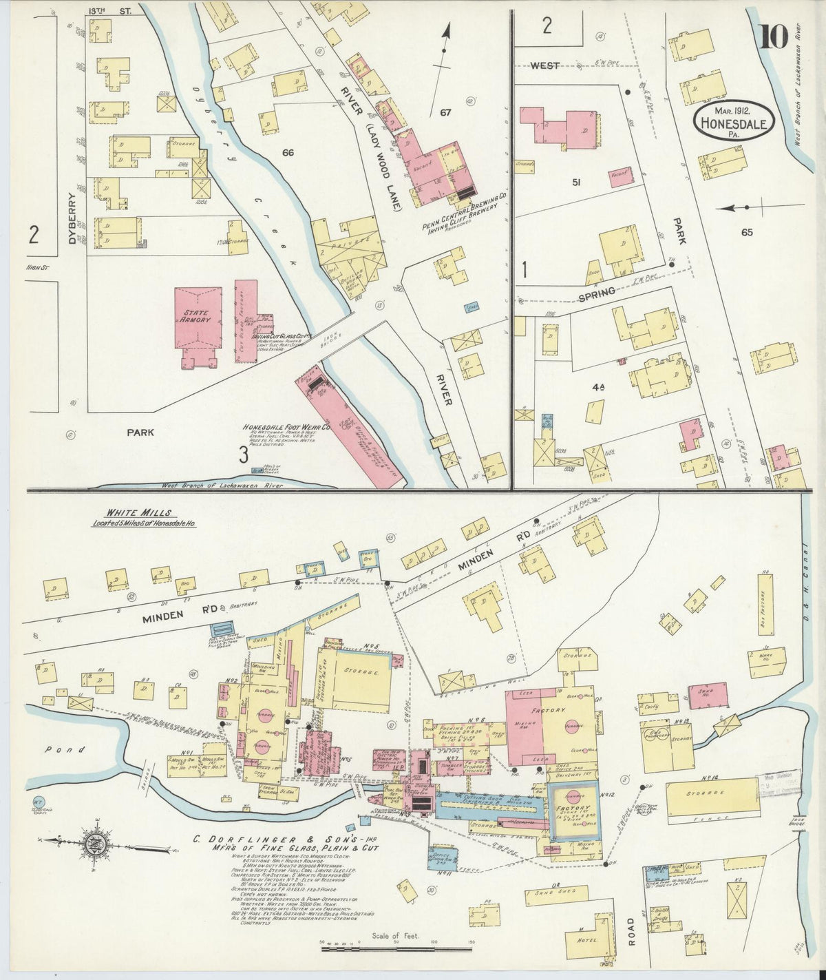 Sanborn Fire Insurance Map from Honesdale, Wayne County, Pennsylvania (1912), Sheet #0010 - Historic Sanborn Fire Insurance Map Print, vintage old map wall art, antique decor, genealogy gift, Pennsylvania Pennsylvania map