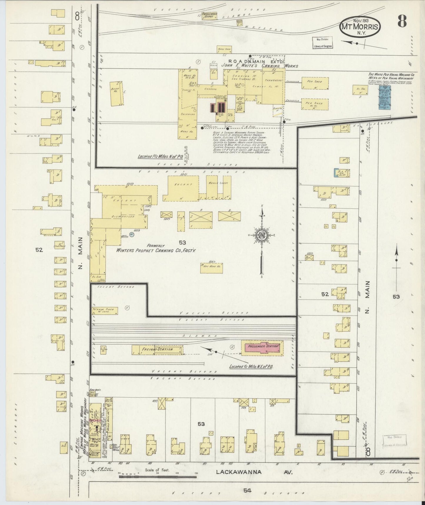 Sanborn Fire Insurance Map from Mount Morris, Livingston County, New York (1913), Sheet #0008 - Complete Map Set gallery image, historic Sanborn map, vintage wall art, New York New York