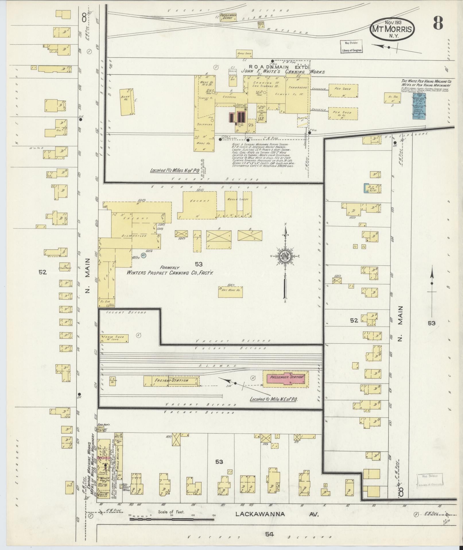 Sanborn Fire Insurance Map from Mount Morris, Livingston County, New York (1913), Sheet #0008 - Complete Map Set gallery image, historic Sanborn map, vintage wall art, New York New York