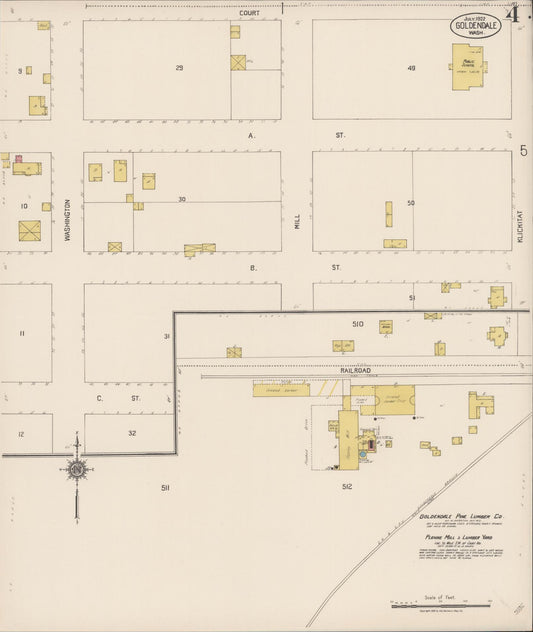 Sanborn Fire Insurance Map from Goldendale, Klickitat County, Washington (1922), Sheet #0004 - Historic Sanborn Fire Insurance Map Print, vintage old map wall art, antique decor, genealogy gift, Washington Washington map