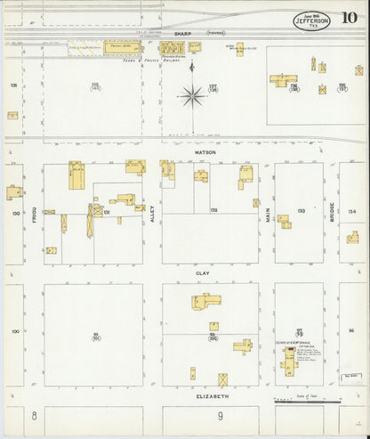 Sanborn Fire Insurance Map from Jefferson, Marion County, Texas (1906), Sheet #0010 - Historic Sanborn Fire Insurance Map Print, vintage old map wall art, antique decor, genealogy gift, Texas Texas map